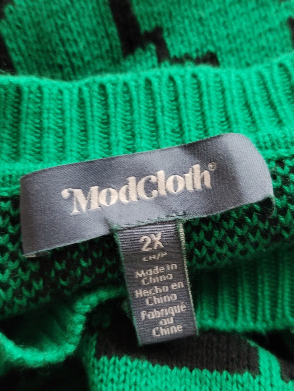 Modcloth 2X Green Cat Jade Dream Notes Of Nostalgia Crewneck Pullover Sweater - Picture 2 of 7